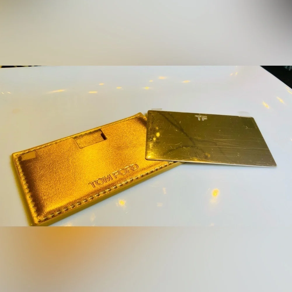 Tom Ford Cardholder Mirror in Metallic Gold  W/Tom Ford Ultra Rich Lipstick